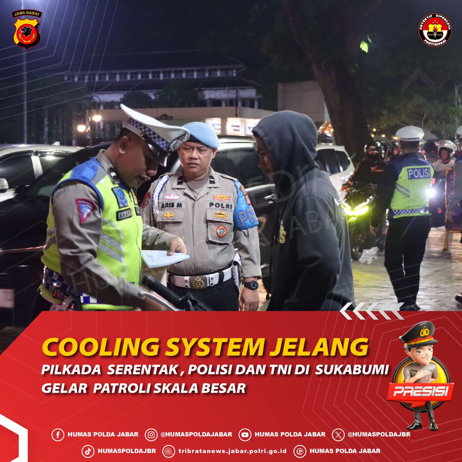 Cooling System Jelang Pilkada Serentak, Polisi dan TNI di Sukabumi Gelar Patroli Skala Besar