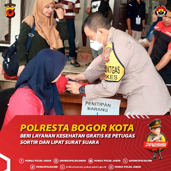Polresta Bogor Kota Beri Layanan Kesehatan Gratis Ke Petugas sortir Dan Lipat Surat Suara