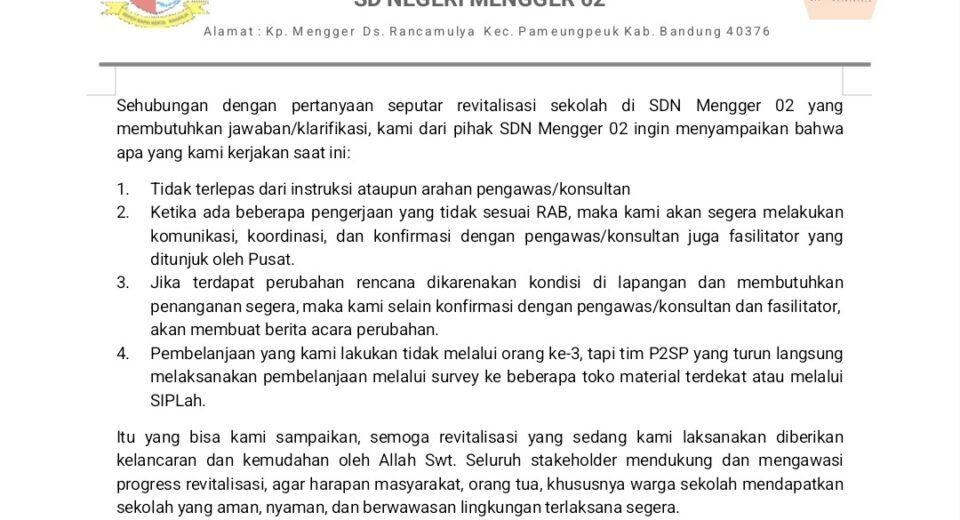 Diduga Kurang Transparan, Pihak SDN Mengger 02 Berikan Klarifikasi Terkait Program Revitalisasi Rp 1 Miliar