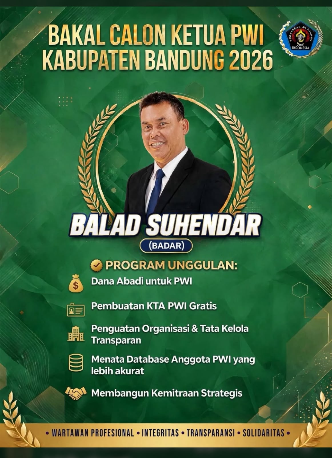 Maju Calon Ketua PWI Kabupaten Bandung Periode 2026–2029, Suhendar Usung Lima Program Unggulan dan PWI Creative